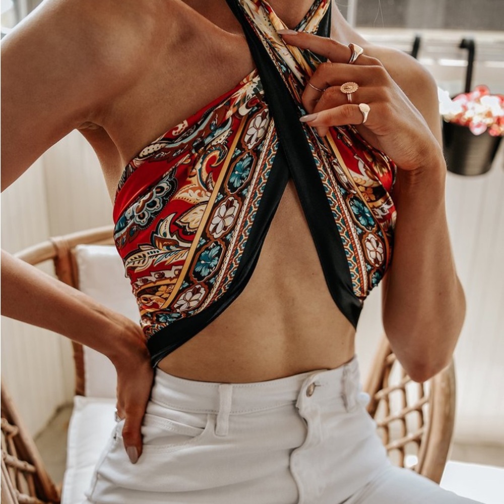 Red Scarf Halter Top